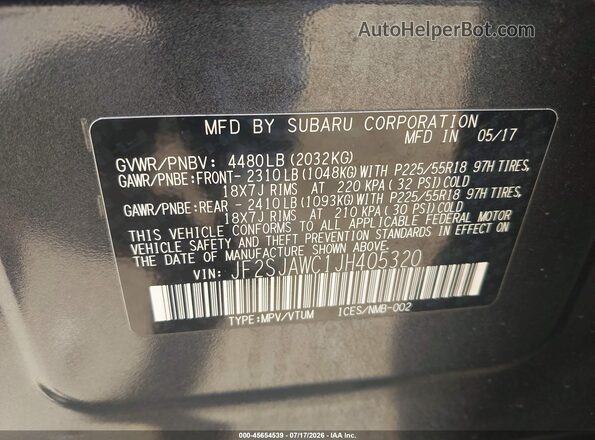 JF2SJAWC1JH405320 2018 SUBARU FORESTER Серый Вид подкапотного пространства