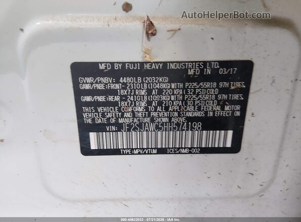JF2SJAWC5HH574198 2017 SUBARU FORESTER White Engine compartment view