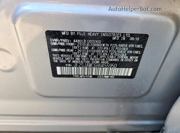 JF2SJAWC6HH455950 2017 SUBARU FORESTER Silver VIN կոդի պիտակի տեսք