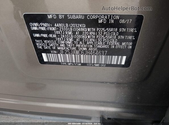 JF2SJAWC6JH464637 2018 SUBARU FORESTER Tan Вид підкапотного простору