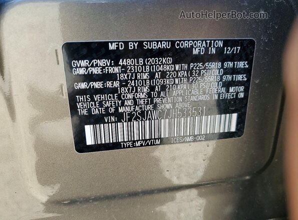 JF2SJAWC7JH533531 2018 SUBARU FORESTER Gray 360 interior view