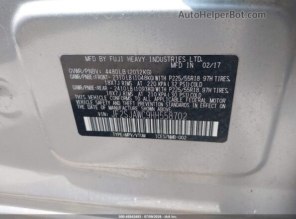 JF2SJAWC9HH558702 2017 SUBARU FORESTER White ძრავის განყოფილების ხედი