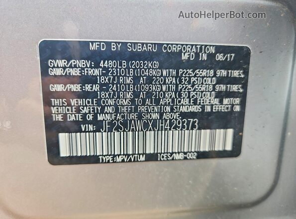 JF2SJAWCXJH429373 2018 SUBARU FORESTER Silver ძრავის განყოფილების ხედი