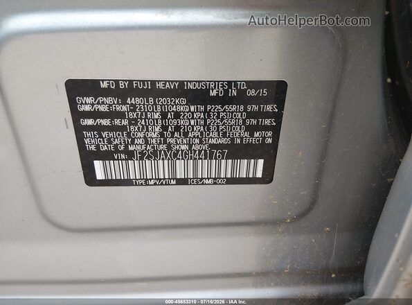 JF2SJAXC4GH441767 2016 SUBARU FORESTER Silver ძრავის განყოფილების ხედი