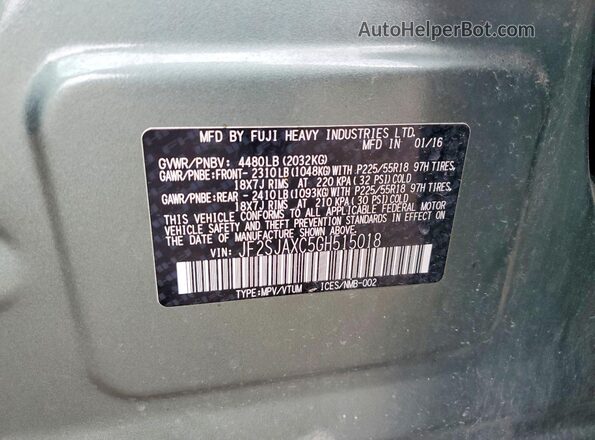 JF2SJAXC5GH515018 2016 SUBARU FORESTER Green Vista de la etiqueta del VIN