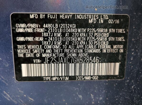 JF2SJAXC7GH528546 2016 SUBARU FORESTER Синий Вид подкапотного пространства