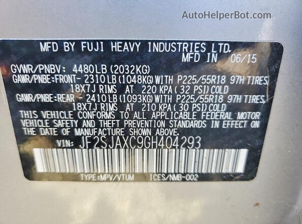 JF2SJAXC9GH404293 2016 SUBARU FORESTER Silver Widok komory silnika