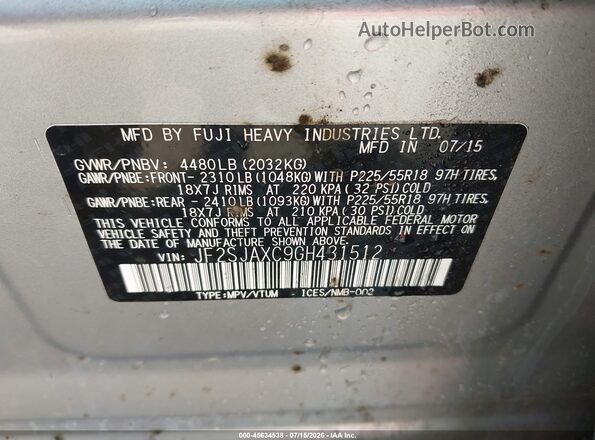 JF2SJAXC9GH431512 2016 SUBARU FORESTER Silver ძრავის განყოფილების ხედი