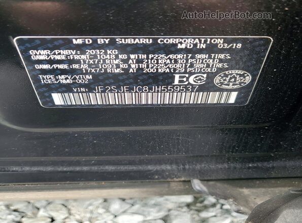 JF2SJEJC8JH559537 2018 SUBARU FORESTER Black Widok naklejki z numerem VIN
