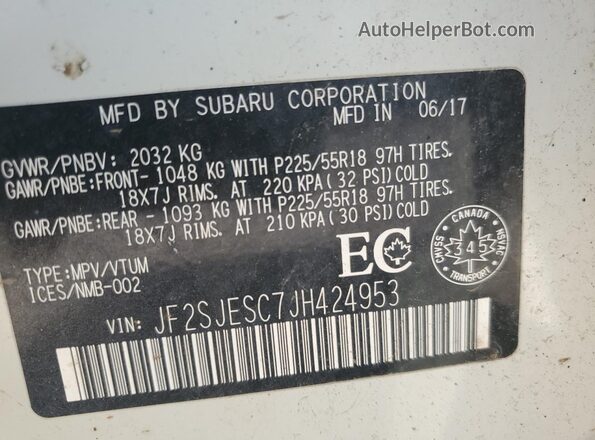 JF2SJESC7JH424953 2018 SUBARU FORESTER White Սալոնի 360 աստիճան տեսք