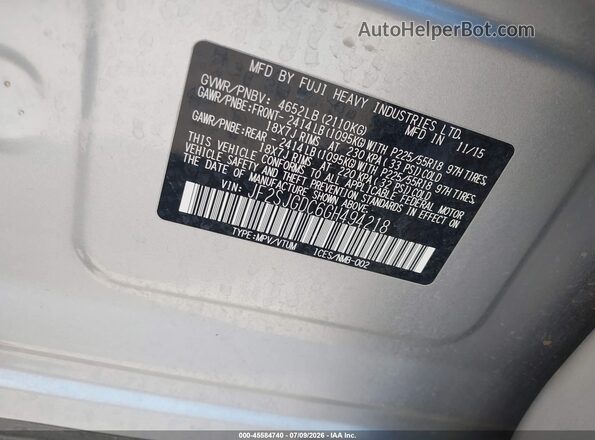 JF2SJGDC6GH494218 2016 SUBARU FORESTER Silver ძრავის განყოფილების ხედი
