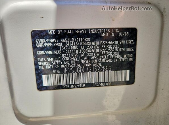 JF2SJGDC7GH522866 2016 SUBARU FORESTER White Engine compartment view