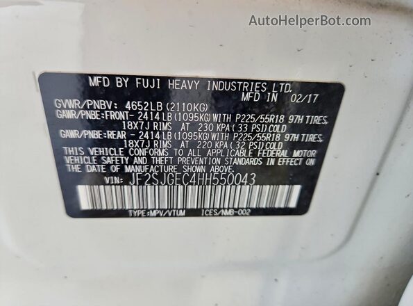 JF2SJGEC4HH550043 2017 SUBARU FORESTER White Вид наклейки з VIN-кодом