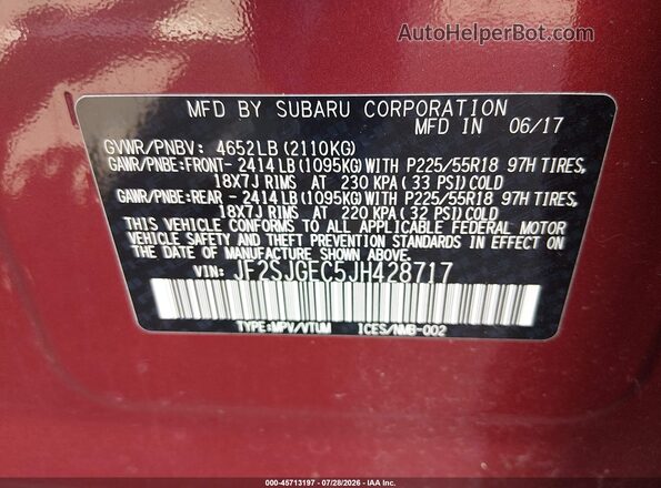 JF2SJGEC5JH428717 2018 SUBARU FORESTER Red Շարժիչի բաժամունքի տեսք
