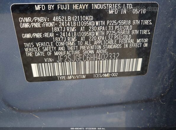 JF2SJGEC6HH402332 2017 SUBARU FORESTER Синий Вид подкапотного пространства