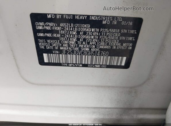 JF2SJGVC8GH514760 2016 SUBARU FORESTER White Շարժիչի բաժամունքի տեսք