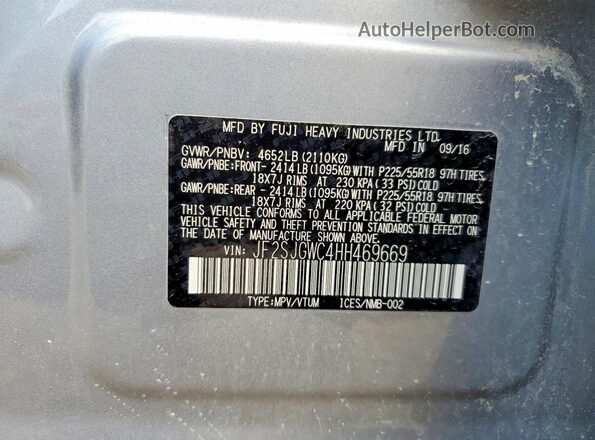JF2SJGWC4HH469669 2017 SUBARU FORESTER Gray Vista de la etiqueta del VIN