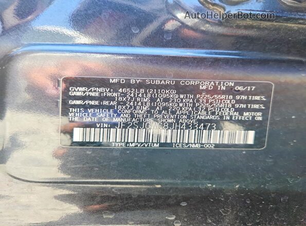 JF2SJGWC8JH433473 2018 SUBARU FORESTER Charcoal VIN կոդի պիտակի տեսք