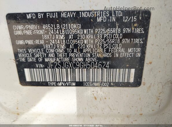 JF2SJGXC9GH504624 2016 SUBARU FORESTER White Engine compartment view