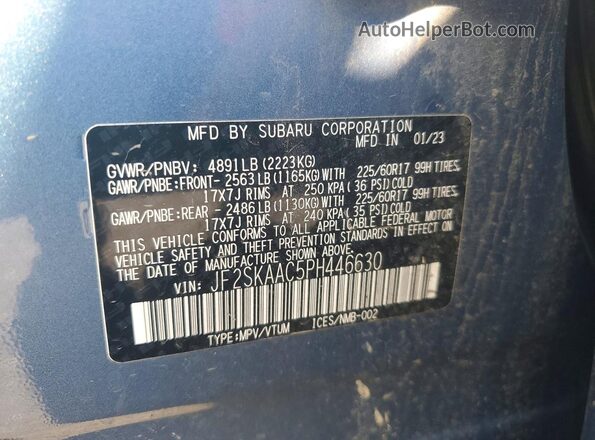 JF2SKAAC5PH446630 2023 SUBARU FORESTER Синий Вид наклейки с VIN-кодом