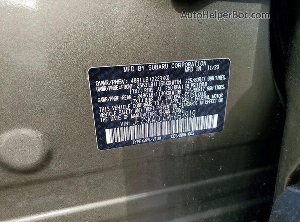 JF2SKACC4RH463919 2024 SUBARU FORESTER Green სალონის 360-გრადუსიანი ხედი