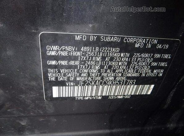 JF2SKACC9KH531783 2019 SUBARU FORESTER Black Engine compartment view