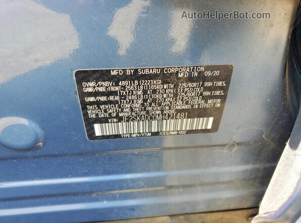JF2SKADC0MH421481 2021 SUBARU FORESTER Blue Widok naklejki z numerem VIN