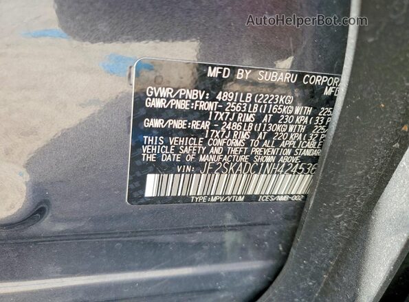 JF2SKADC1NH424536 2022 SUBARU FORESTER Gray Вид наклейки з VIN-кодом