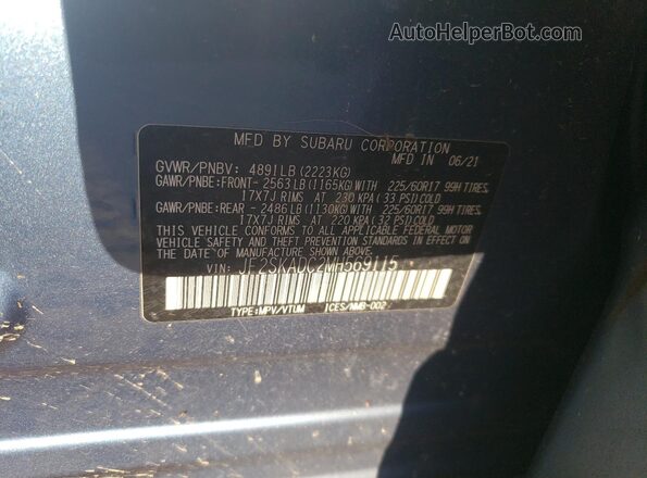 JF2SKADC2MH569115 2021 SUBARU FORESTER Blue 360 interior view