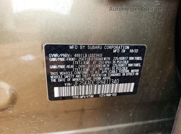 JF2SKADC3PH411340 2023 SUBARU FORESTER Green VIN կոդի պիտակի տեսք