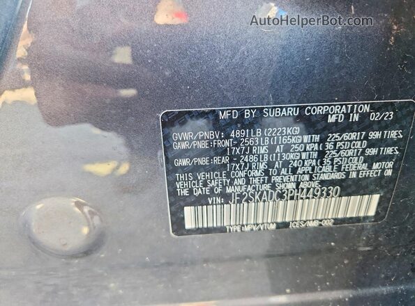 JF2SKADC3PH449330 2023 SUBARU FORESTER Gray Widok wnętrza 360 stopni
