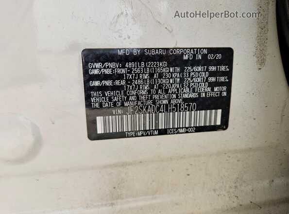JF2SKADC4LH518570 2020 SUBARU FORESTER White Вид підкапотного простору