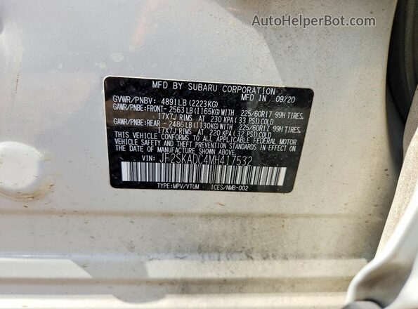 JF2SKADC4MH417532 2021 SUBARU FORESTER White Вид наклейки з VIN-кодом