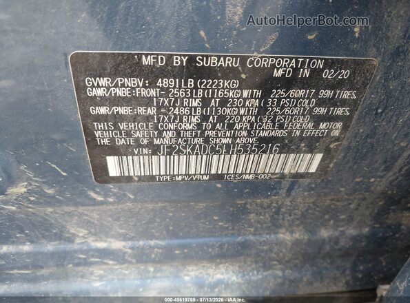 JF2SKADC5LH535216 2020 SUBARU FORESTER Синий Вид подкапотного пространства