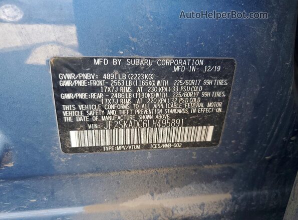JF2SKADC6LH495891 2020 SUBARU FORESTER Blue Widok naklejki z numerem VIN