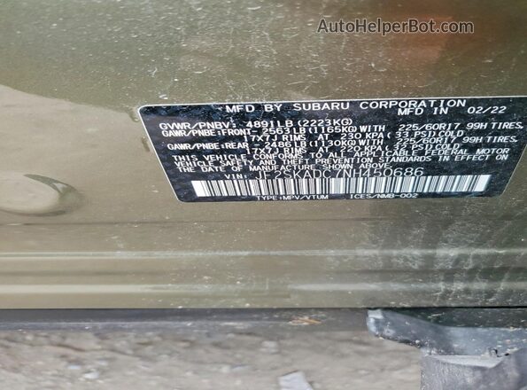 JF2SKADC7NH450686 2022 SUBARU FORESTER Green სალონის 360-გრადუსიანი ხედი
