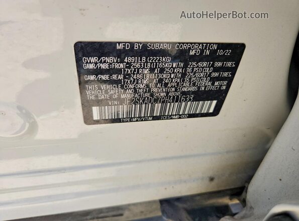 JF2SKADC7PH411633 2023 SUBARU FORESTER White Widok komory silnika