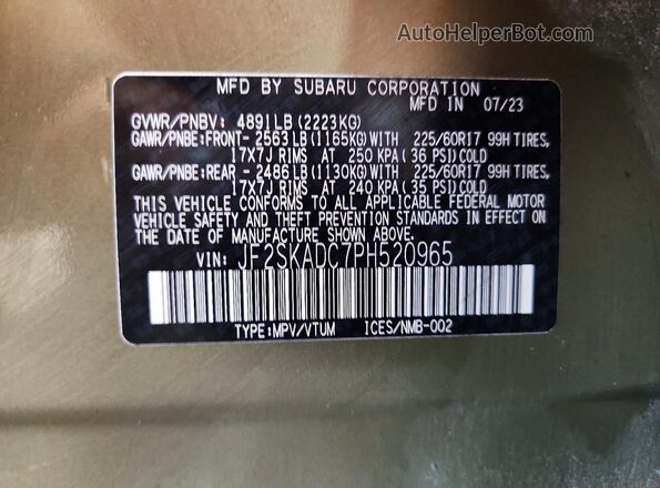 JF2SKADC7PH520965 2023 SUBARU FORESTER Green Вид підкапотного простору