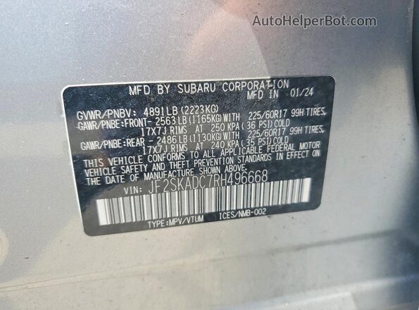 JF2SKADC7RH496668 2024 SUBARU FORESTER Silver Vista de la etiqueta del VIN