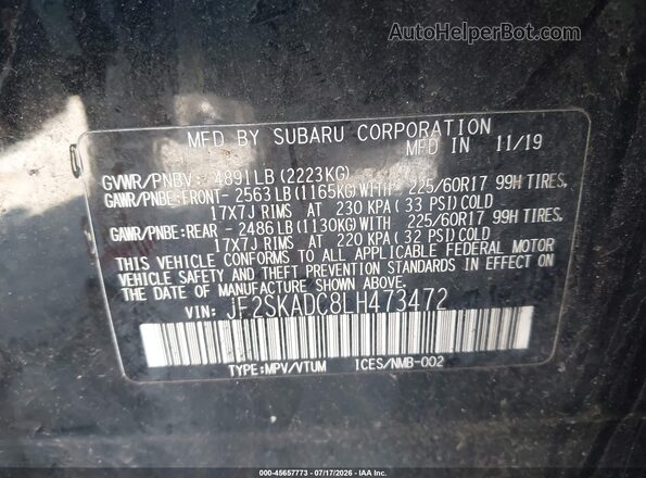 JF2SKADC8LH473472 2020 SUBARU FORESTER Black Widok komory silnika