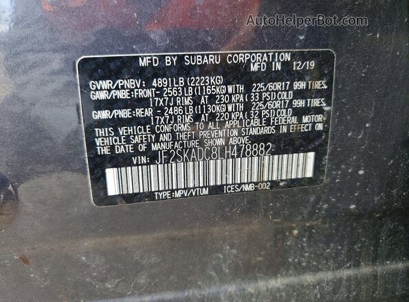 JF2SKADC8LH478882 2020 SUBARU FORESTER Gray Widok naklejki z numerem VIN
