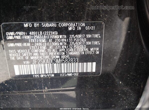 JF2SKADC9MH582833 2021 SUBARU FORESTER Black Вид підкапотного простору