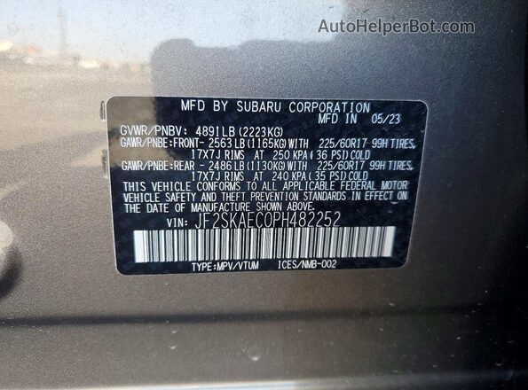 JF2SKAEC0PH482252 2023 SUBARU FORESTER Серый Вид подкапотного пространства