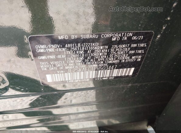 JF2SKAEC1PH503447 2023 SUBARU FORESTER Green Engine compartment view