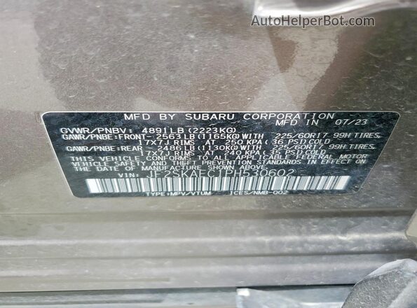JF2SKAEC1PH530602 2023 SUBARU FORESTER Gray VIN sticker view