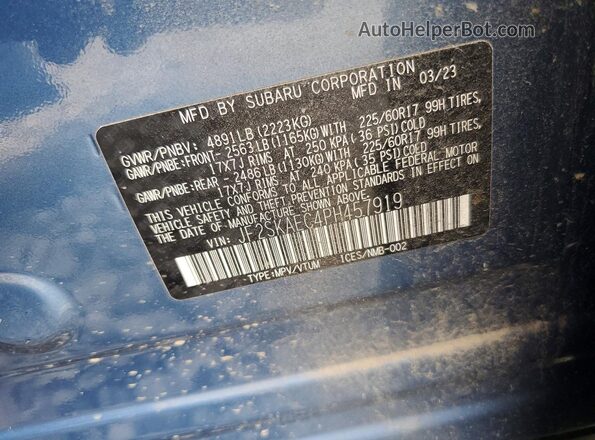 JF2SKAEC4PH457919 2023 SUBARU FORESTER Blue Вид наклейки з VIN-кодом