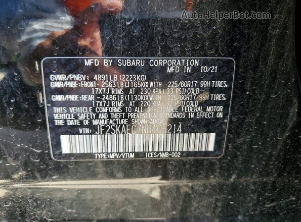 JF2SKAEC7NH405214 2022 SUBARU FORESTER Black Vista del compartimento del motor