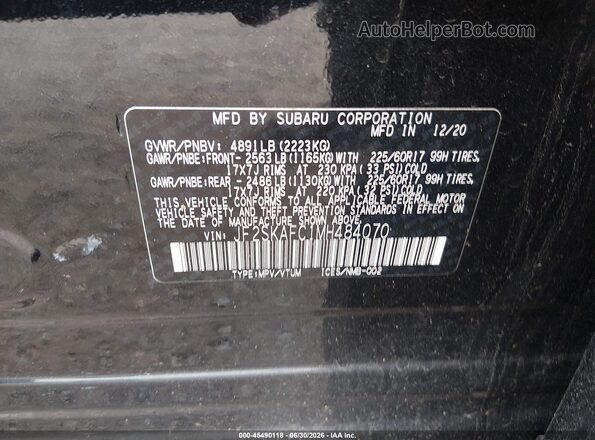 JF2SKAFC1MH484070 2021 SUBARU FORESTER Black ძრავის განყოფილების ხედი