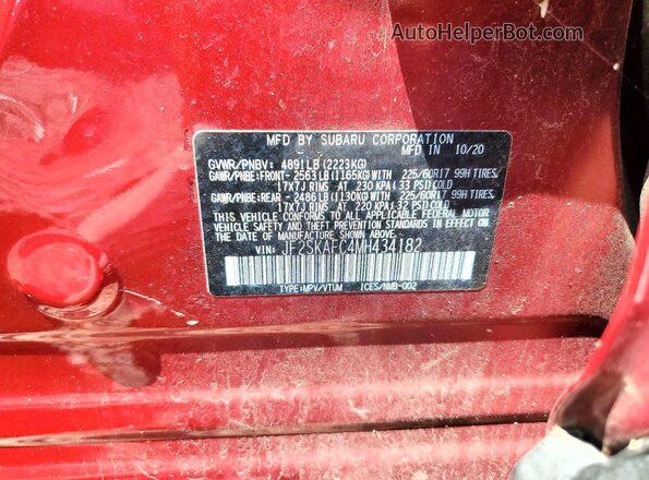 JF2SKAFC4MH434182 2021 SUBARU FORESTER Maroon VIN კოდის სტიკერის ხედი