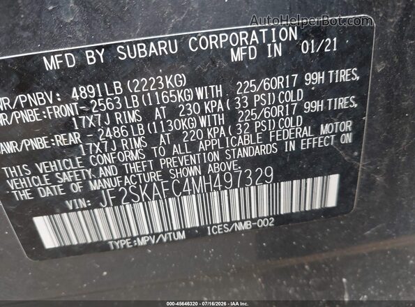 JF2SKAFC4MH497329 2021 SUBARU FORESTER Gray Widok komory silnika